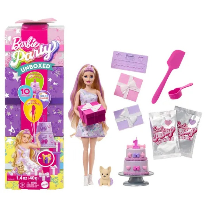 Barbie Party Unboxed baba, színváltós, 28cm, kiegészítők, többszínű, 33x11.5x8cm