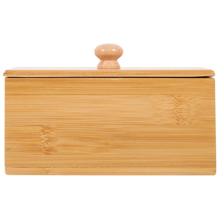 Cutie organizator pentru pliculete de ceai ZYBLSSBB LSM2xh16333-BCS0168276, bambus, cu capac si doua compartimente, natural, 16 x 8 x 8 cm