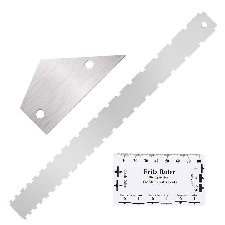 Set rigle pentru tastiera chitara, otel inoxidabil, argintiu, 42x3.7cm, 10x5cm, 8.5x5.4cm