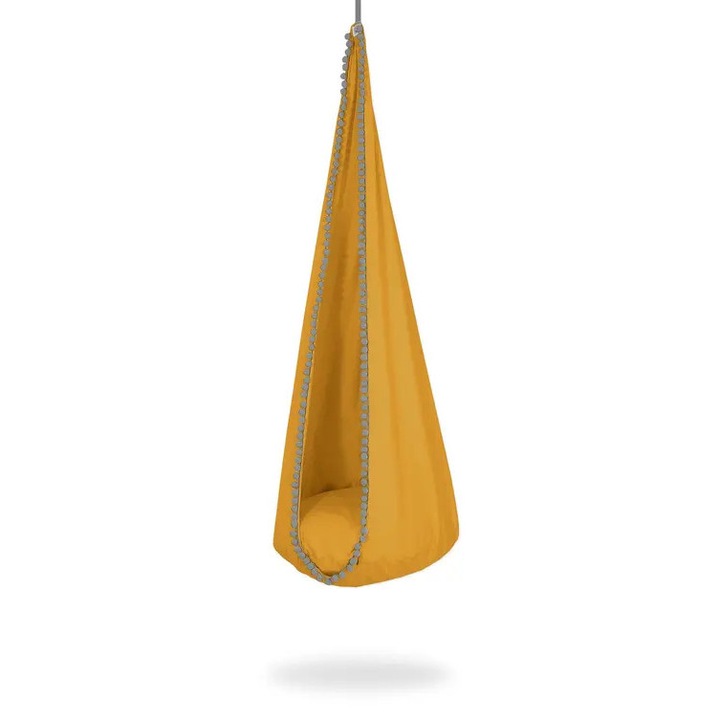 Függőfotel, pamut, mézsárga, 70x180cm, teherbírás 50kg