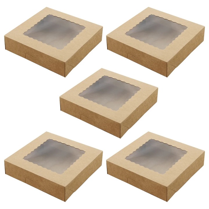 Cutii pentru prajituri YANYXR, hartie, maro deschis, 23x23x6.5cm, set 5 bucati