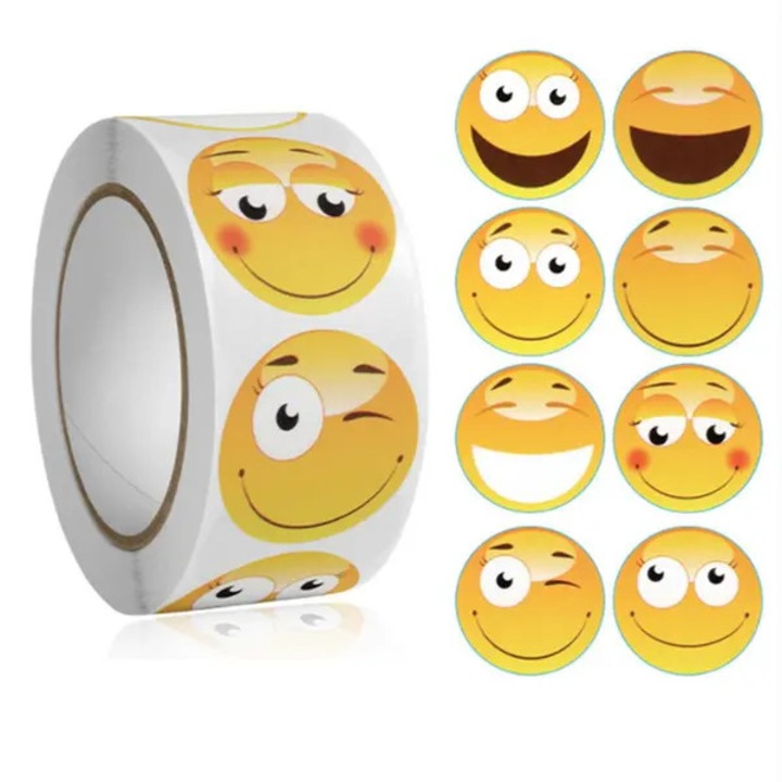 500 db többszínű emoji matrica készlet, 2,5 cm átmérő