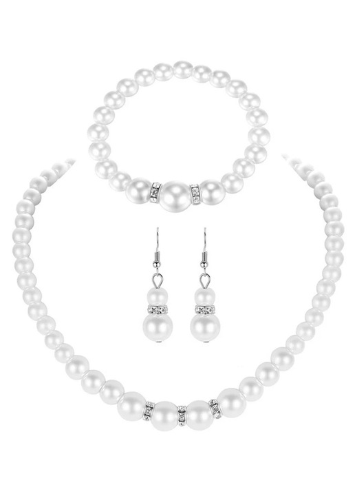 Set bijuterii mireasa ZYBLSSBB perle albe colier cercei bratara 45x4x1cm 18cm