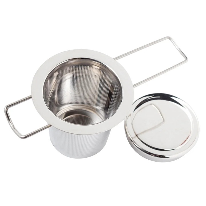 Infuzor ceai YANYXR din inox cu capac maner pliabil 14.5x7.4x6.5cm
