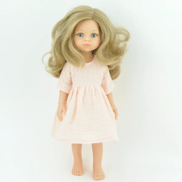 Muszlin ruha 32 cm-es babáknak, barack narancs
