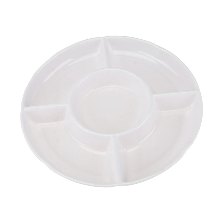 Tava servire melamina 5 compartimente alb 23x23x2.8cm