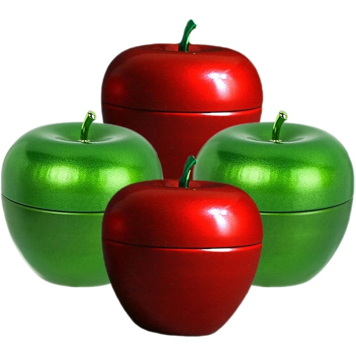 Set 4 recipiente pentru ceai ZYBLSSBB LSM2xh3765-BCS0106751, din tabla, in forma de mar, cu capac etans, rosu/verde, 7.5 x 7.5 cm