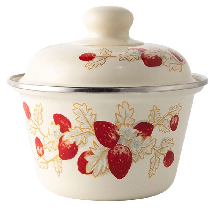 Bol emailat vintage, capac, multicolor, 18x18x15cm sau 22x22x16cm