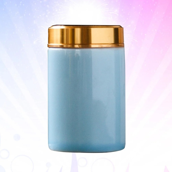 Canistra pentru ceai ZYBLSSBB LSM2xh3877-BCS0113536-1, ceramica etansa, portabila, 85 ml, albastru/auriu, 4.4x4.4x7.1 cm