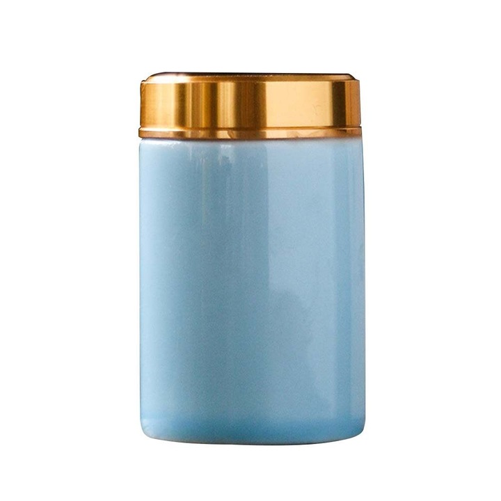 Recipient pentru ceai ZYBLSSBB LSM2xh3877-BCS0113536-2, ceramica, etans cu capac auriu, albastru deschis/auriu, 85 ml (4.4x4.4x7.1 cm)