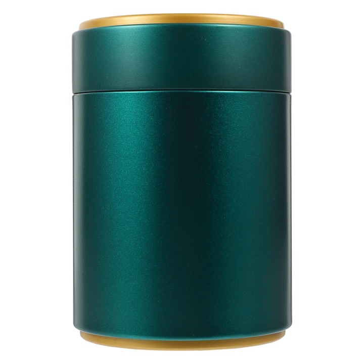 Cutie pentru ceai ZYBLSSBB LSM2xh4043-BCS0120967-2, din tabla metalica (tinplate), etansa si reutilizabila, verde metalizat/auriu