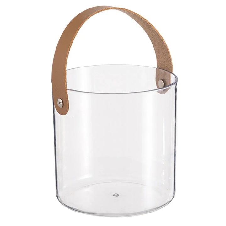 Cos transparent YANYXR, PET si piele, 13x13x13cm