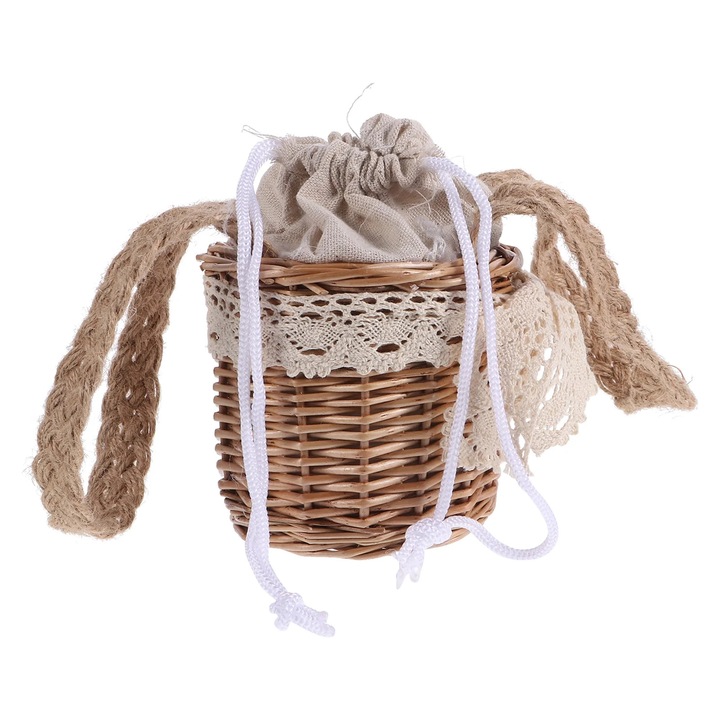 Cos de flori rotund, rachita, 11x11x10cm, natural