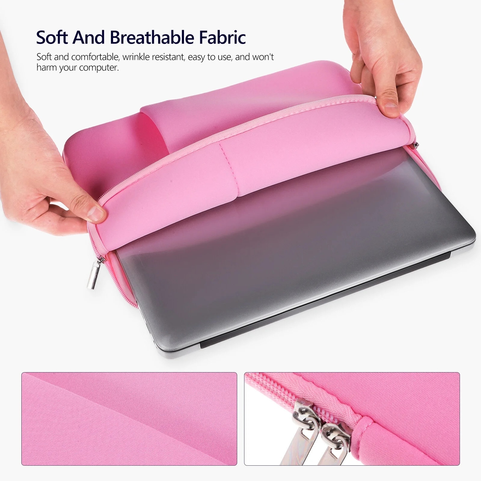ZYBLSSBB, husa pentru laptop din poliester cu protectie la socuri, buzunar frontal si fermoar metalic bidirectional, roz, 13 inch (36 x 25,5 x 1,6 cm)