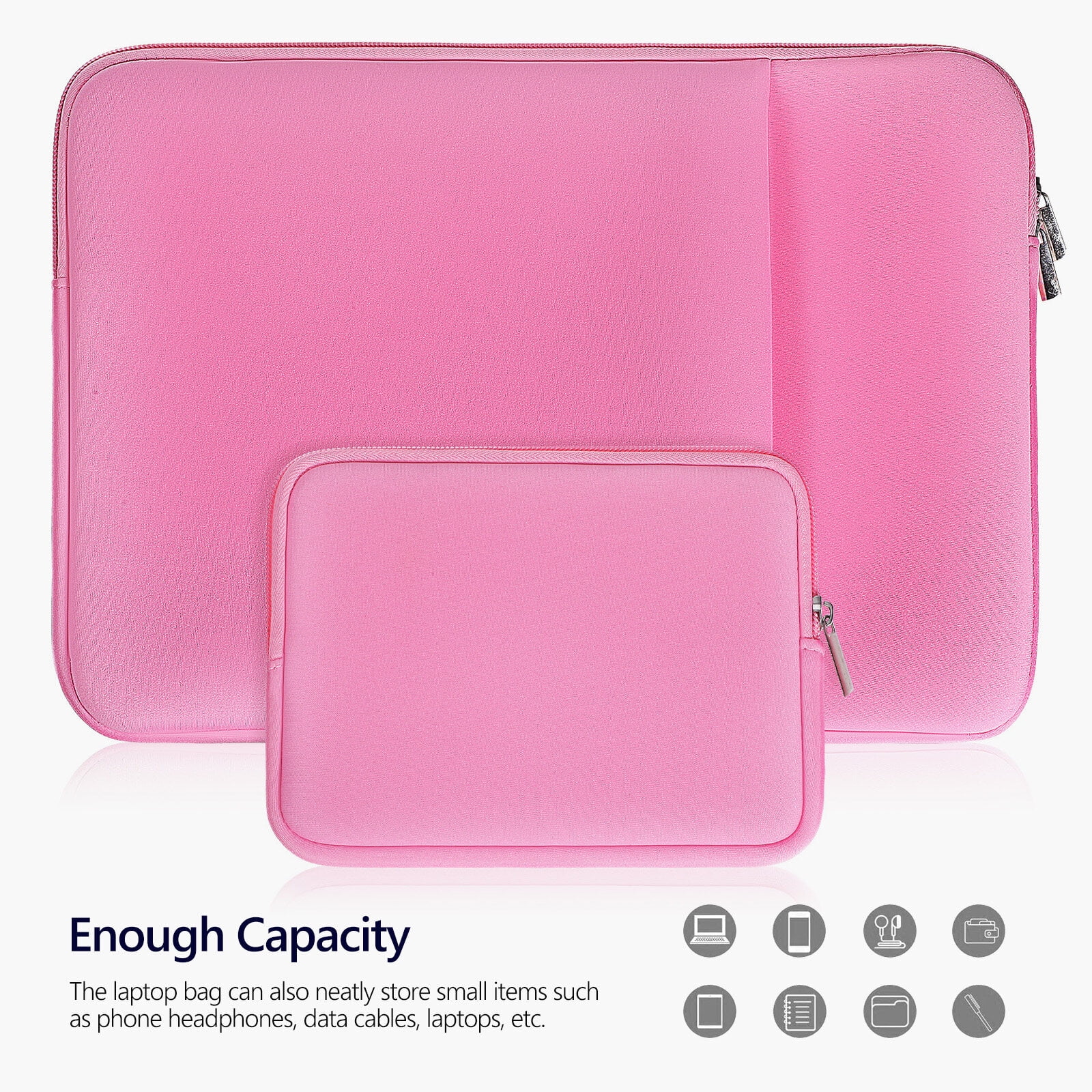 ZYBLSSBB, husa pentru laptop din poliester cu protectie la socuri, buzunar frontal si fermoar metalic bidirectional, roz, 13 inch (36 x 25,5 x 1,6 cm)