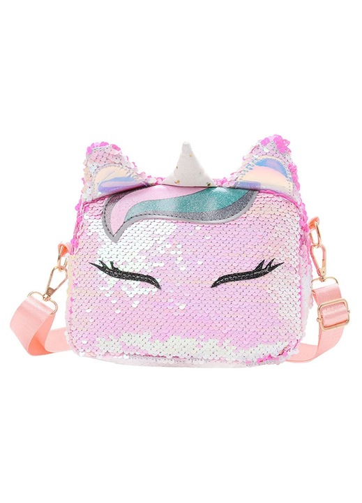 Geanta crossbody unicorn, piele PU, alb, 19x7x15cm