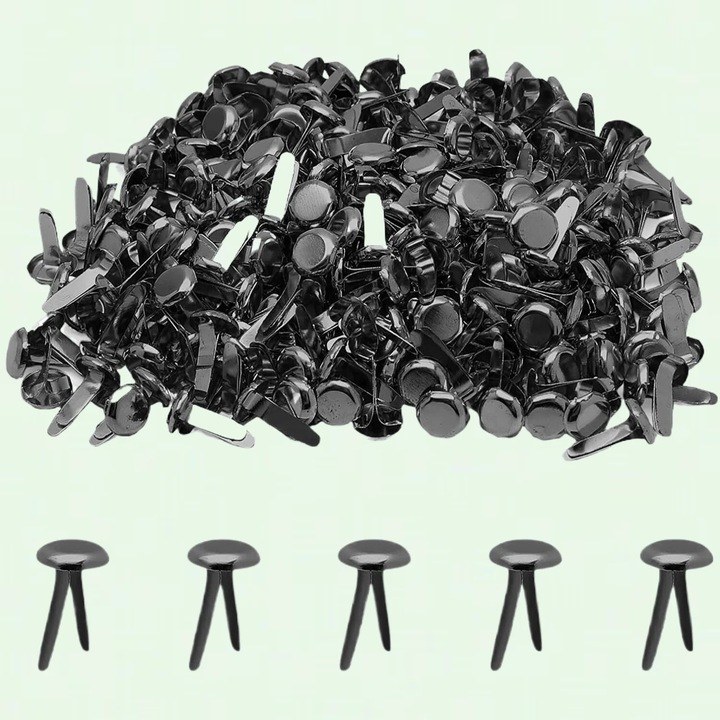 Set 300 pioneze metalice mini rotunde, negru, 8x12mm