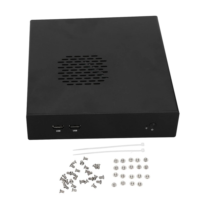 Mini HTPC asztali PC ház, alumínium, fekete, 185x200x44mm
