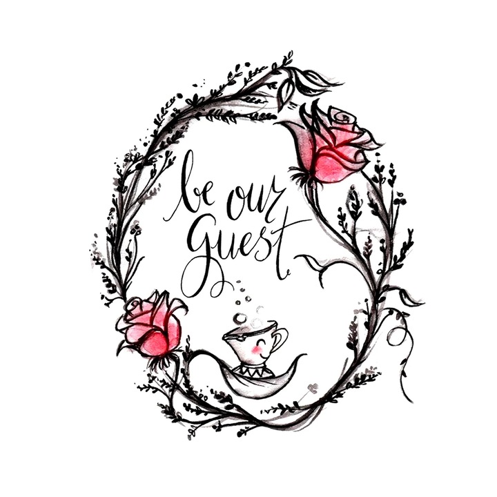 Керамична чаша, тема Be Our Guest, 8x9.5см, бяла