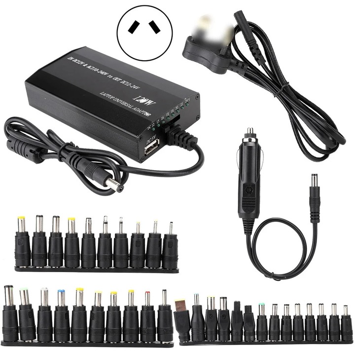 Univerzális töltő 120W autóba és otthonra, 34 DC adapter, fehér