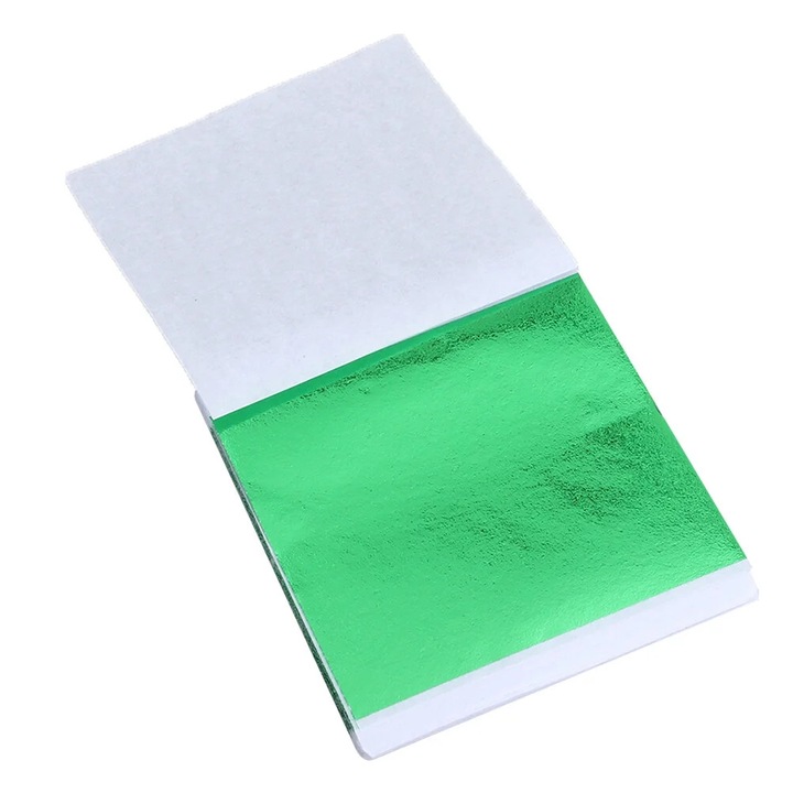 Foi foita metalica ZYBLSSBB LSM2xh3898-BCS0123628, foi imitatie de aur pentru decoratiuni, verde, 50 foi, 8.5 x 8 x 0.01 cm