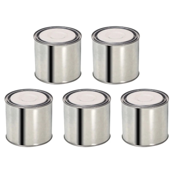 Set 5 cutii vopsea rotunde din tabla, argintiu, 9.3x8.3x8.3cm, 0.4L