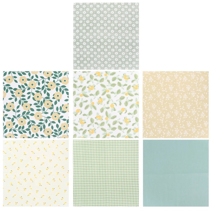 Set 7 buc materiale bumbac patchwork floral verde 30x45cm