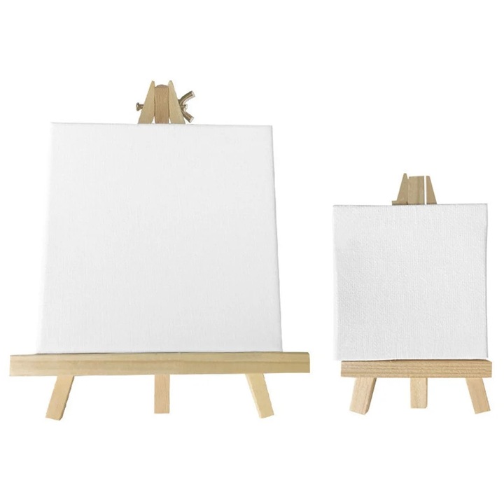 Set 2 sevalete mini lemn cu panza prefixata alb 15x20cm