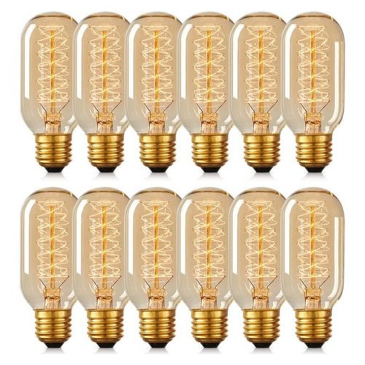 12 db Edison T45 40W Spirál Retro Izzó Készlet 45x110mm E27 E26 B22 Többszínű