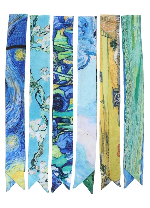 Set 6 esarfe multicolor, matase sintetica, 95x5.5cm, accesorii femei