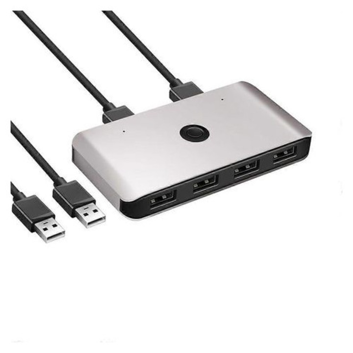 USB kapcsoló 2 bemenet 4 kimenet ezüst 10.5x5.4cm