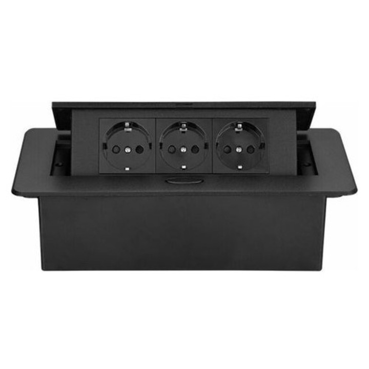 Bloc multiprise escamotabil, negru, 266x118x3mm, 16A 250V