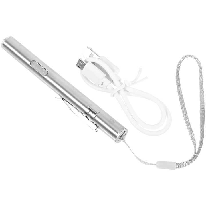 Lanterna tip pix ZYBLSSBB LSM2xh4460-BCS0158608, LED 2W, baterie reincarcabila Li‑ion 270mAh, carcasa otel inoxidabil, USB, argintiu, 13 x 1.3 cm