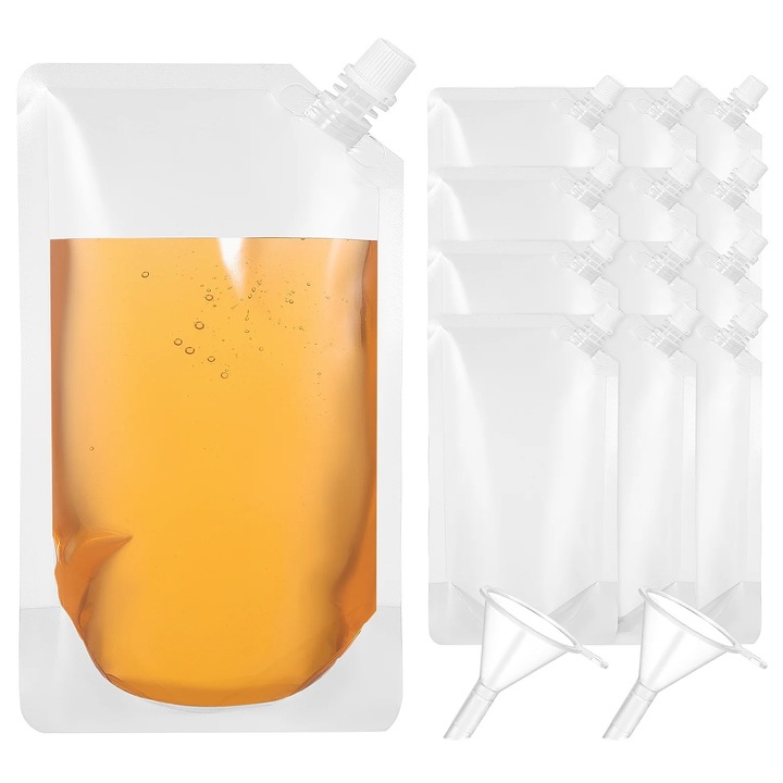 Set 12 pungi bauturi 500ml, transparent, cu palnie, 22.3x13x1.2cm