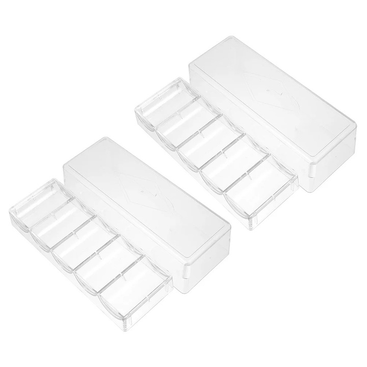 Set 2 tavi organizatoare pentru jetoane poker, transparent, 20.8x8x5.8cm