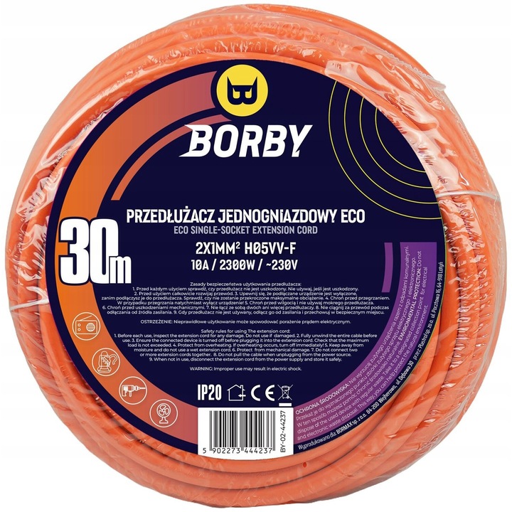 Borby BY-02-44237 hosszabbító, narancssárga, 30m