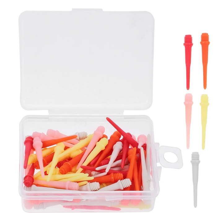 Set 80 piese varfuri plastic pentru sageti darts, multicolor, 2.5cm, 2BA surub