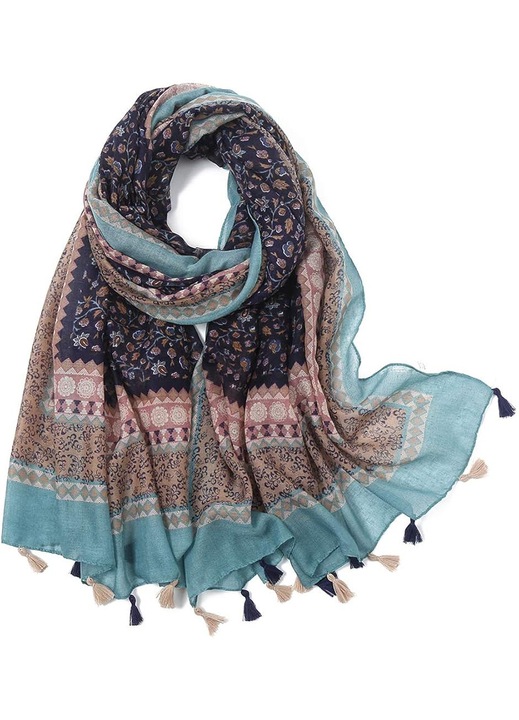 Esarfa boho pentru femei, esarfa usoara cu imprimeu floral, esarfa de toamna si iarna, moda cu franjuri