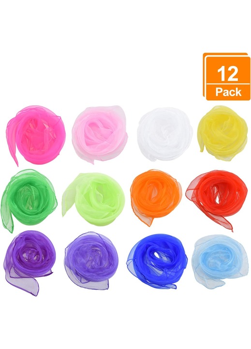 Set 12 esarfe de dans HERUSI, multicolor, 60x60cm, material de matase