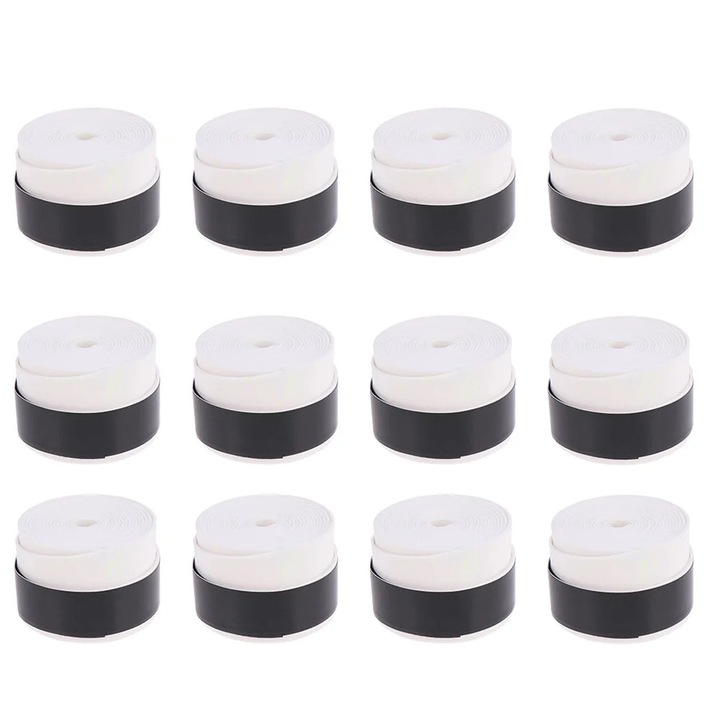 Set 12 Gripuri Overgrip YANYXR alb 110x2.5cm anti-alunecare absorbant transpiratie
