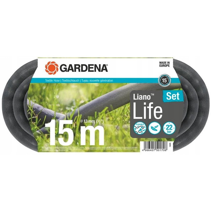 Gardena Liano Life kerti tömlő 15m rugalmas többszínű 1/2 hüvelyk