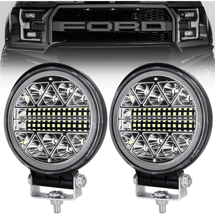 2 db kerek LED fényszóró készlet 102W, alumínium, fekete, 10x10cm