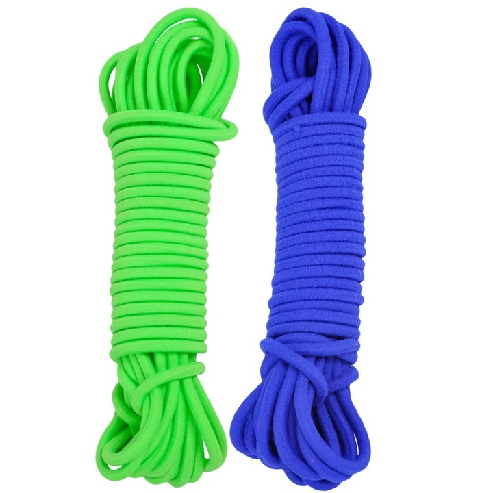 Set 2 corzi sarituri copii, elastic, verde albastru, 500x0.4x0.4cm