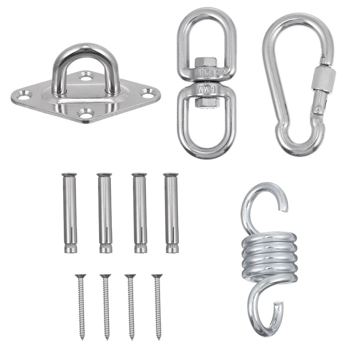 Set carlig pentru leagan, otel inoxidabil, argintiu, 11x4.5x4.5cm