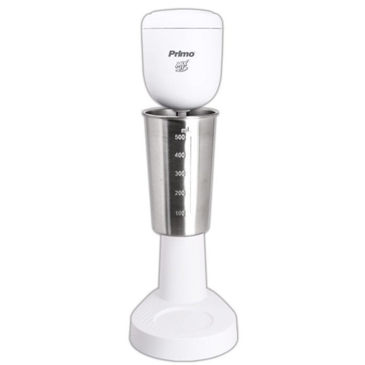 Frappé mixer Primo PRCM-40551, 120W, Rozsdamentes acél tál 500 ml űrtartalommal, 2 sebességfokozat, Acél habverő, Feher