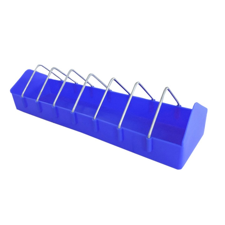 Hranitor pentru porumbei ZYBLSSBB, plastic cu separatoare multiple, albastru, 39,7 x 10,5 x 4,5 cm