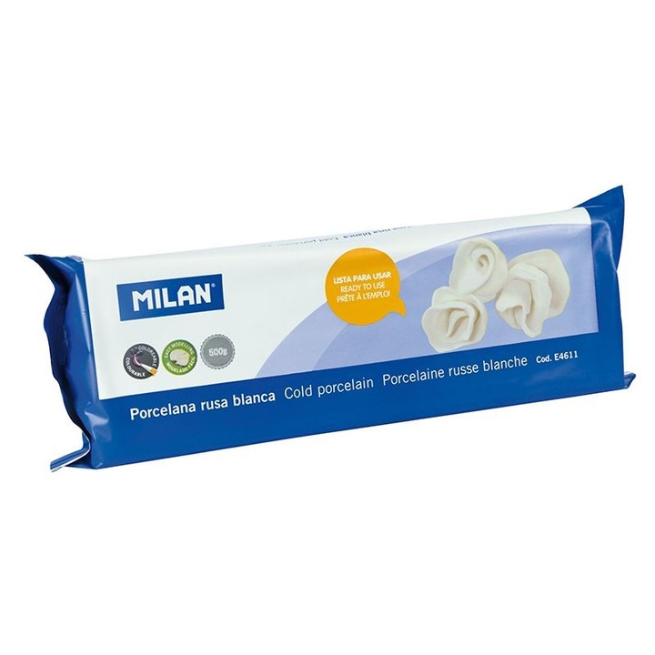 Lut modelaj tip portelan, alb, 500 g, textura fina si neteda, usor de modelat, ideal pentru figurine, ornamente si proiecte artistice, potrivit pentru copii si elevi. MILAN sku28