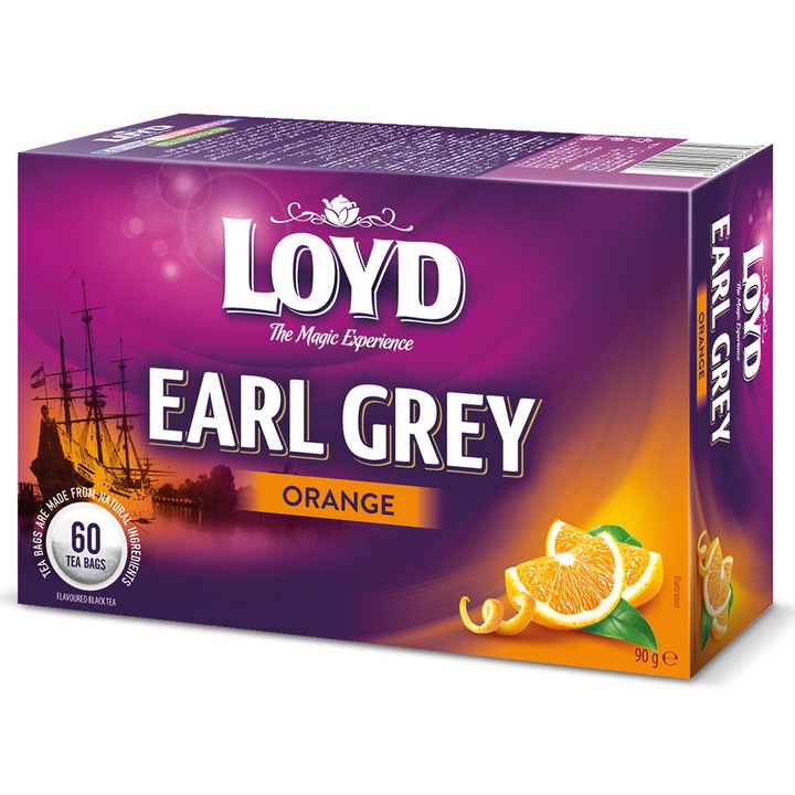 Loyd Earl Grey narancsos fekete tea, 60 tasak, bergamott, 90g
