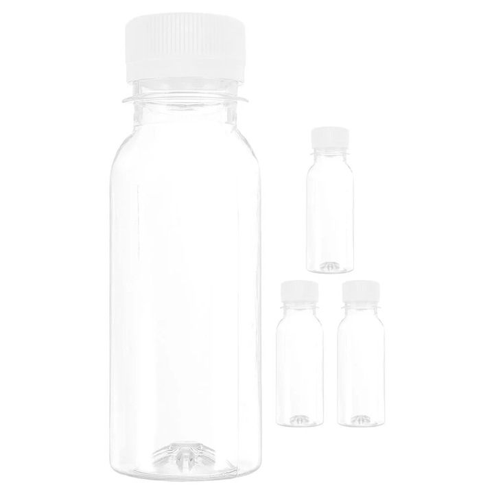 4 db újrafelhasználható italos palack készlet, PET, 100ml, átlátszó, 12x4x4cm