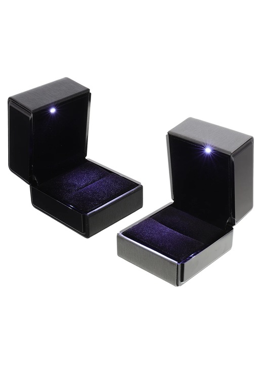 2 db LED ékszerdoboz szett, fekete-szürke bőr, 6.5x6x5cm